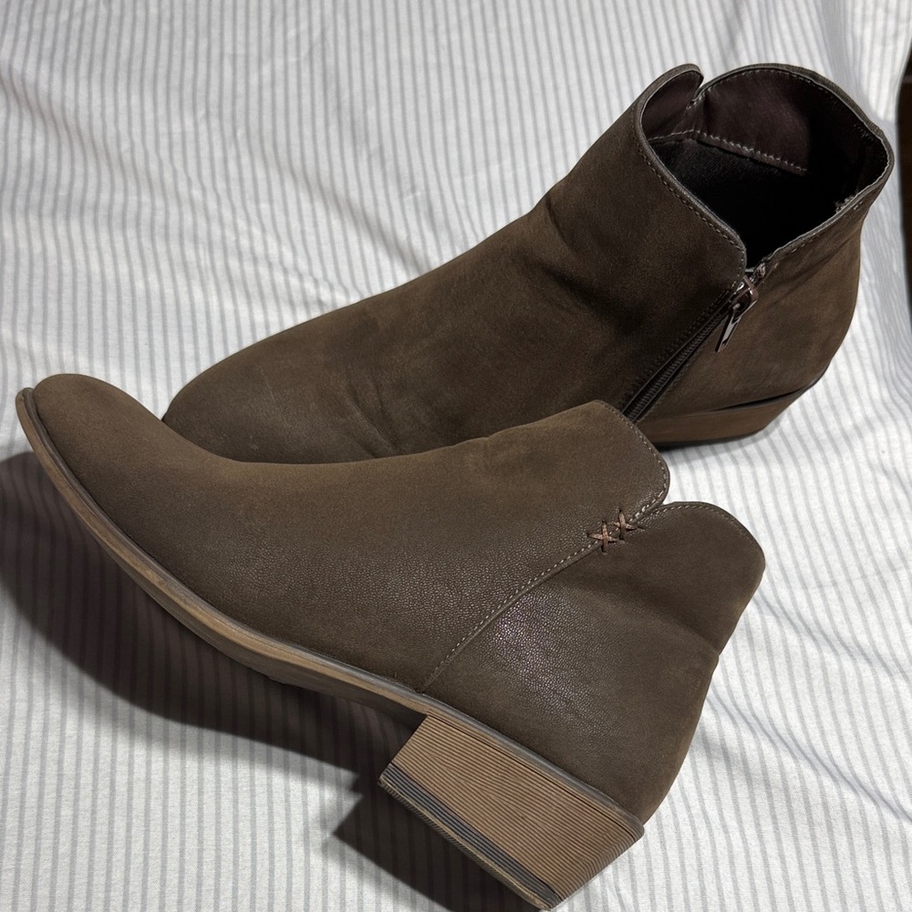 Women’s Brown Faux Suede Ankle Boots w/inside zipper